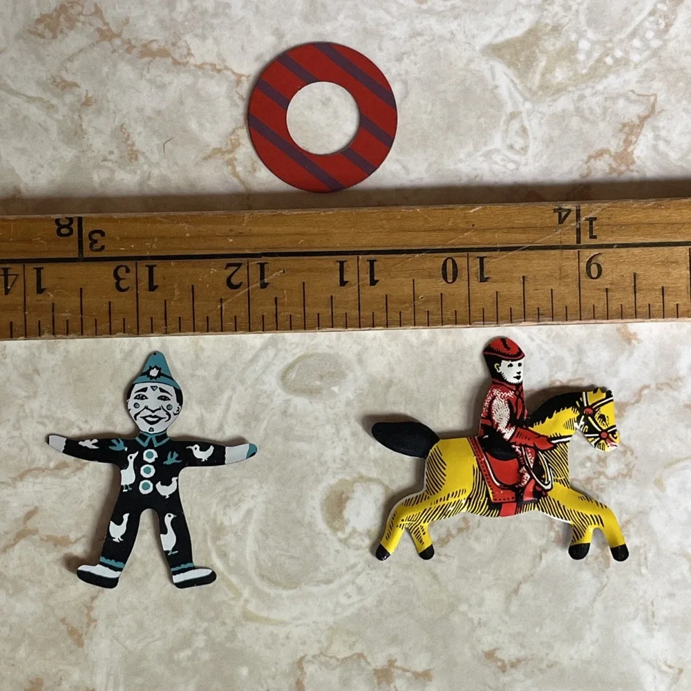 Set‎ Of 3 Tin Lithograph Cracker Jack Premium Prize Toy Horse Jockey Clown Ring